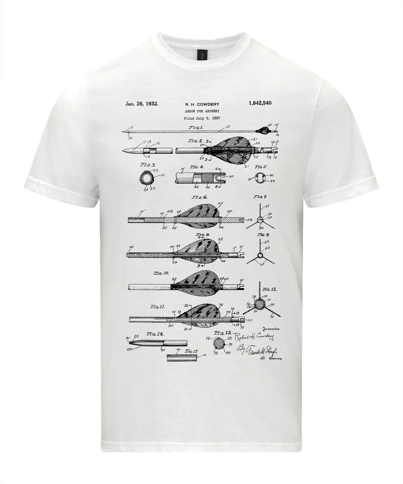 Archery Arrow Patent Blueprint Tee Bow Hunting T-shirt Archery Enthusiasts Personality High Quality Men's and Women's Street