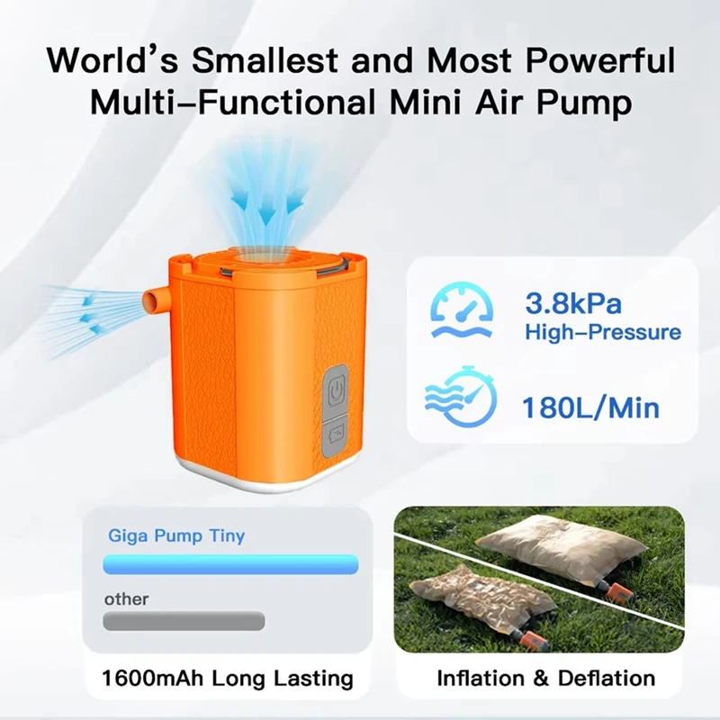 GIGA PUMP TINY 3-In-1 Mini Pump Portable Inflator For Camping Sleeping Pad Mattress Pump For Easy Use