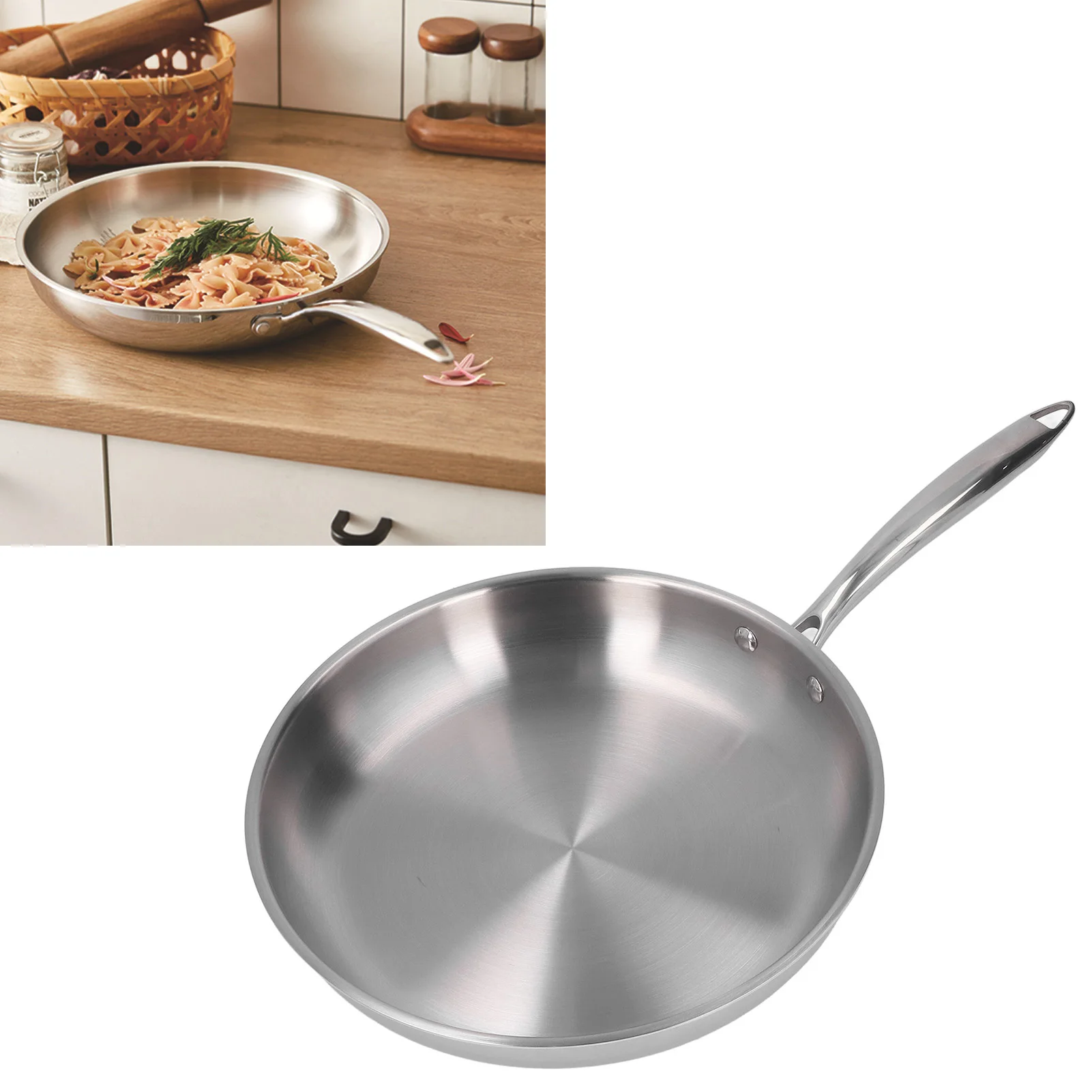 

30cm 28cmFrying Pan Thickened 304 Stainless Steel Uncoated 3 Layers Stainless Steel Non Stick Skillet Pan for Omelette Cooking