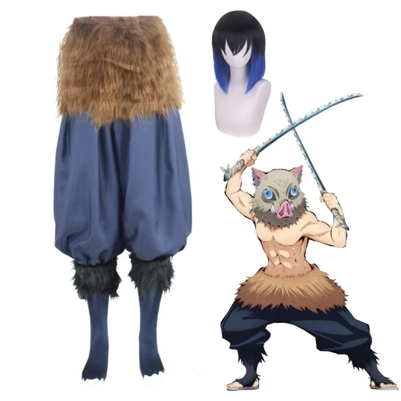 Halloween Anime Carnival Inosuke Cosplay Costume Wild Boar Wig Japanese Style Sandals Adult Masquerade Birthday Party Costumes