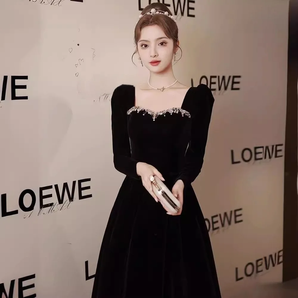 

Вечернее бархатное платье Ele Bla с длинными рукавами, новинка 2025 года, для свадебных торжеств и балов, в стиле принцессы, из Китая