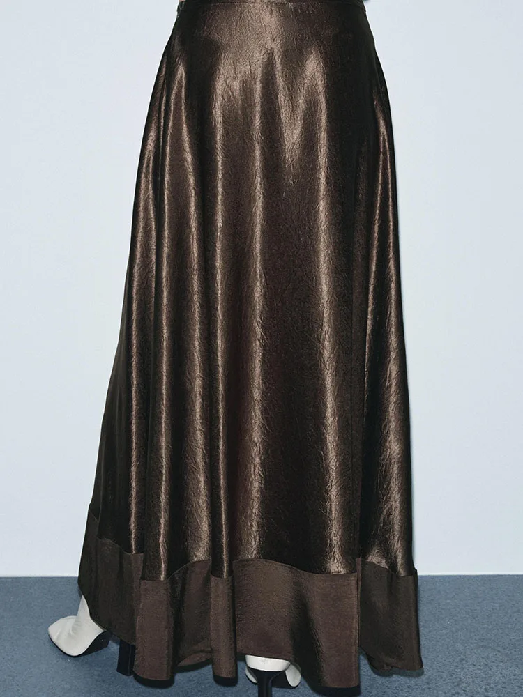 

2025 Winter New Sweet Faionable Silk Satin Midi Skirt Women's Clothing Versatile Ele Sle Stage Performance Ethnic Wear