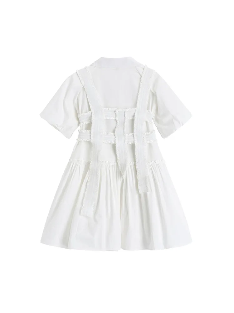 Fashion New Design White Polo 3D Flower A-Line Dress Summer Women 2000s Sweet Cute Short Sleeve One-Piece Frocks Preppy Style