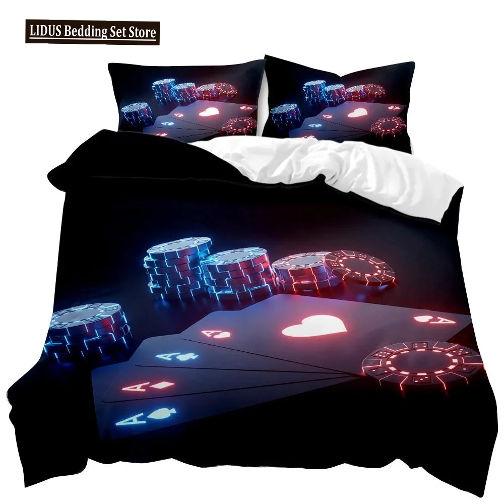 Poker Duvet Cover Set Card Game Bedding Set Gamer Playing Duvet Cover Retro Game Adults Double Queen King Polyester Qulit Cover