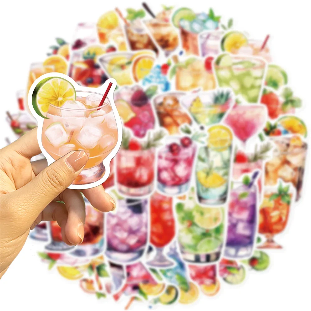 Watercolor Wine Cocktail Stickers, Stationery for Guitar, Suitcase, Phone, iPad, DIY Sticker, Scrapbooking Material, 50Pcs