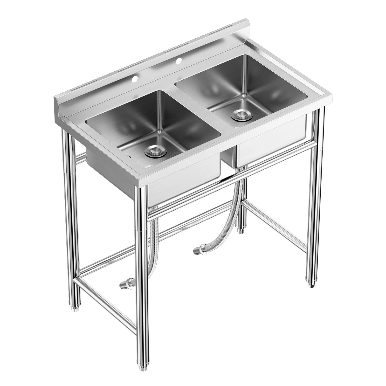 

36*21*40inch Commercial Restaurant Freestanding Double Bowl Laundry Sink, Outdoor Stainless Steel Sink Set for Garage, Backyard