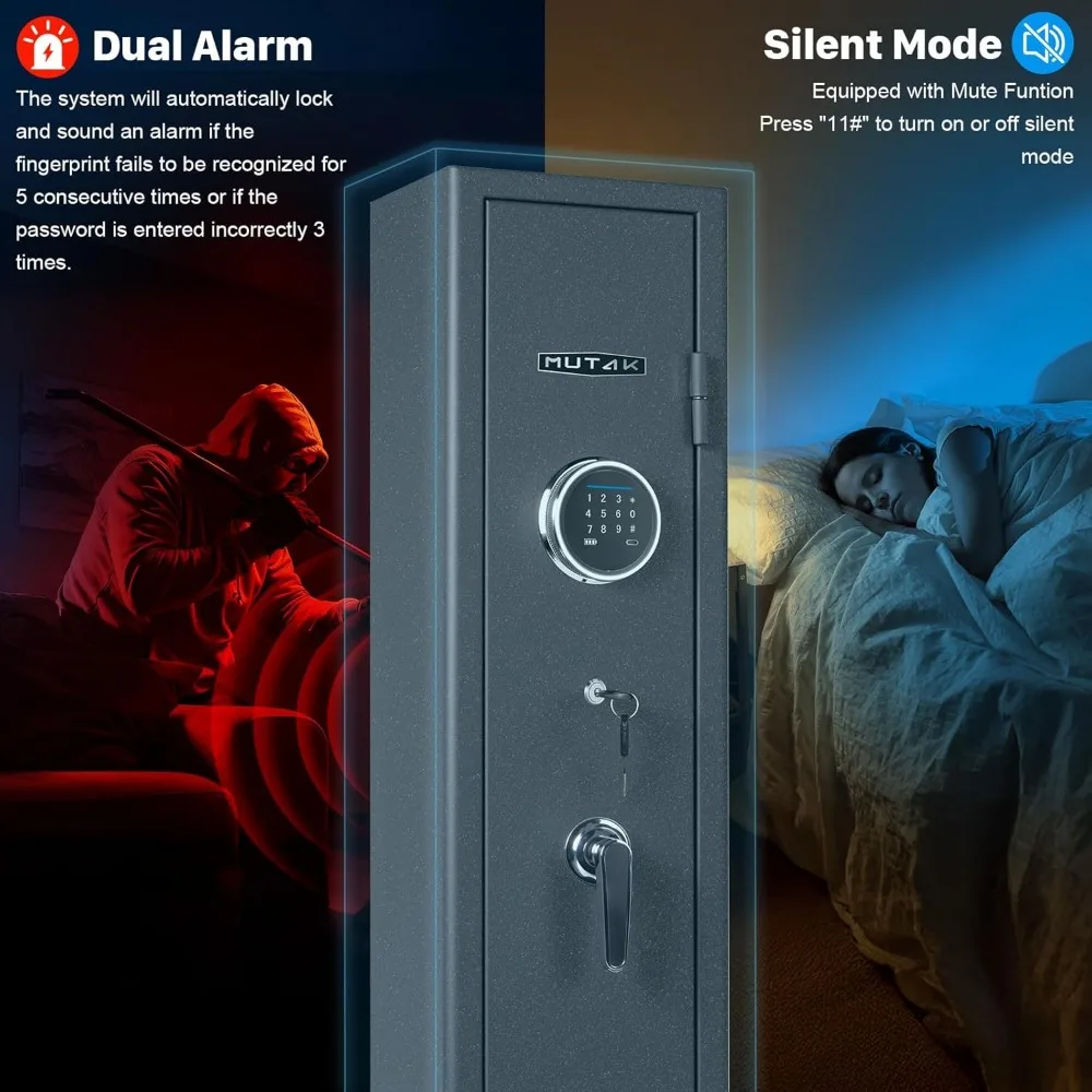 Gun Safe for Rifle and Pistols, Long Gun Safe for Rifle Shotgun for Home, Quick Access Gun Storage Cabinet with Handgun Pouch, S