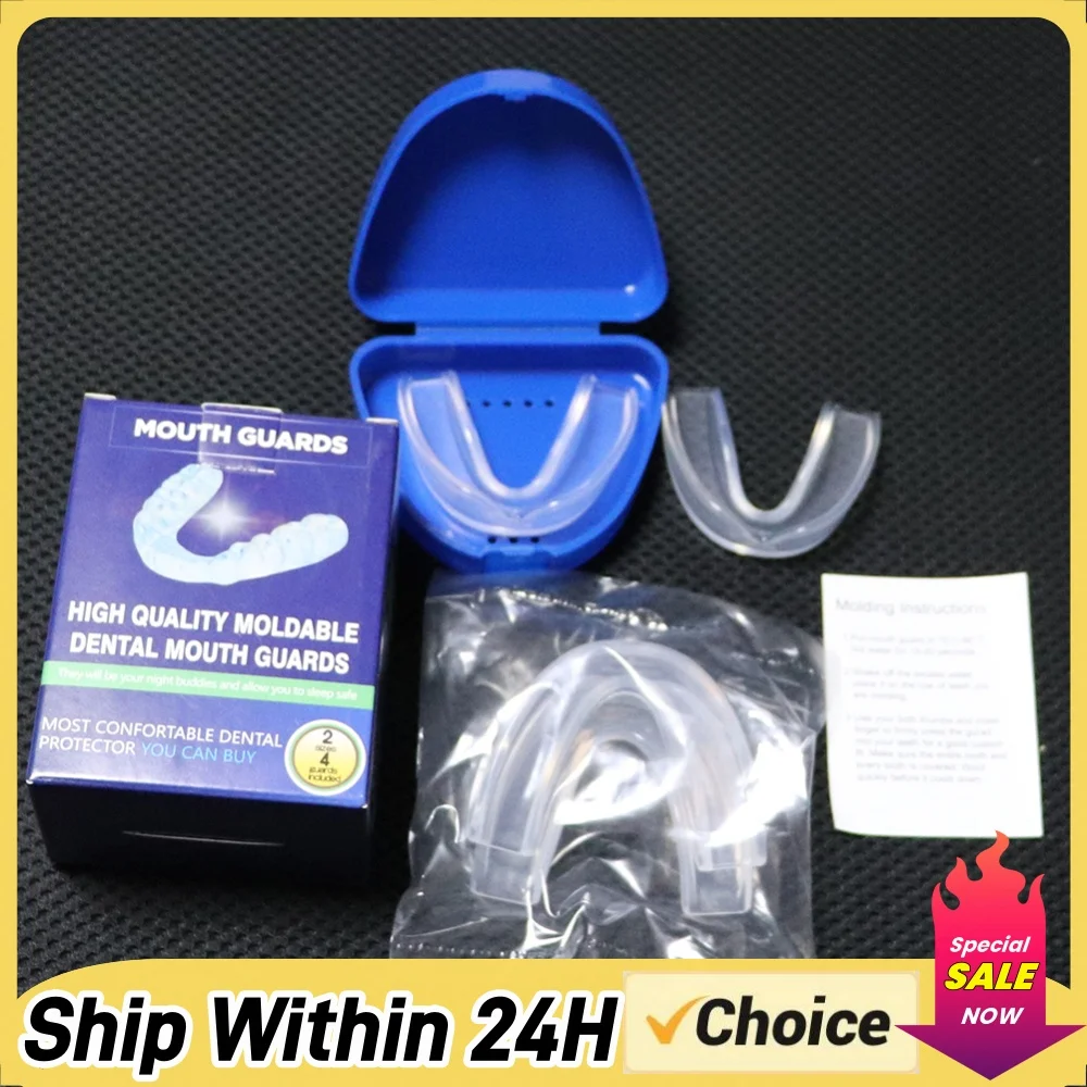 4Pcs Mouth Guard with Storage Case Anti-Grinding Teeth Protection Transparent Sports Mouth Guard for Teeth Clenching at Night