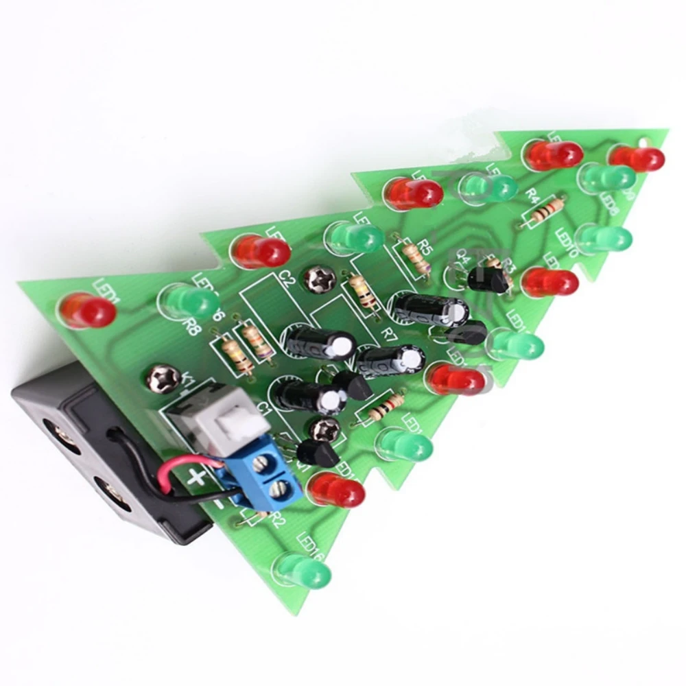 DIY 3D Christmas Tree Soldering Practice Electronic Science Assemble Kit 3 Color/7 Color Flashing LED PCB Module