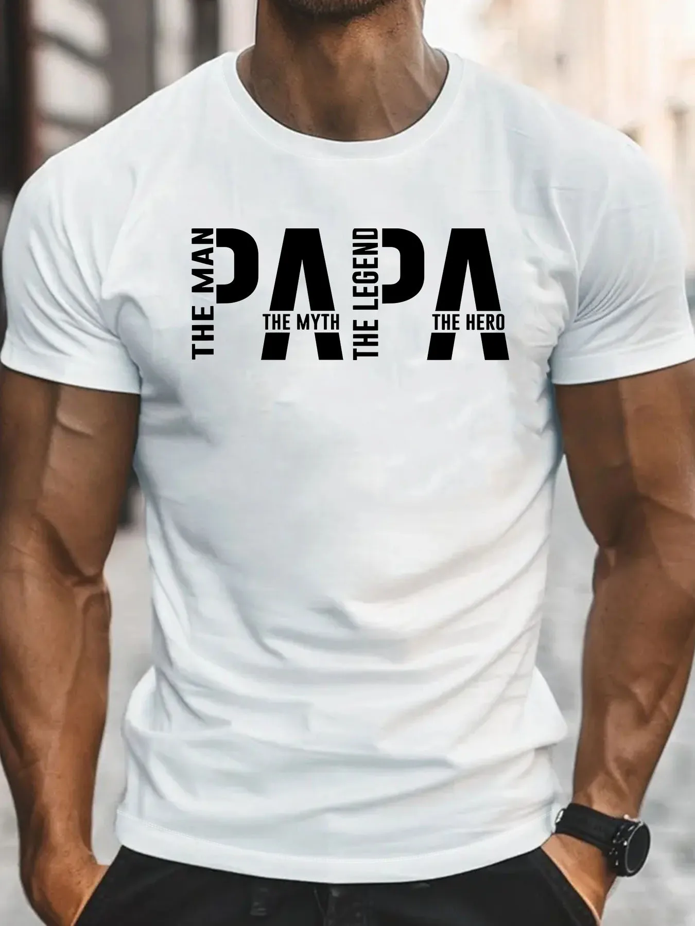 تي شيرت رجالي كاجوال عصري من القطن الخالص بنسبة 100% بنمط PAPA الأسطوري فضفاض مطبوع برقبة دائرية وأكمام قصيرة