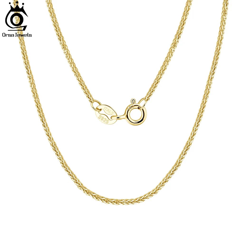 ORSA JEWELS Włoski ręcznie robiony naszyjnik z łańcuszkiem Chopina o średnicy 1,2 mm Solidna biżuteria ze srebra próby 925 Kobieta Dziewczyna Pozłacany łańcuszek 14K SC53