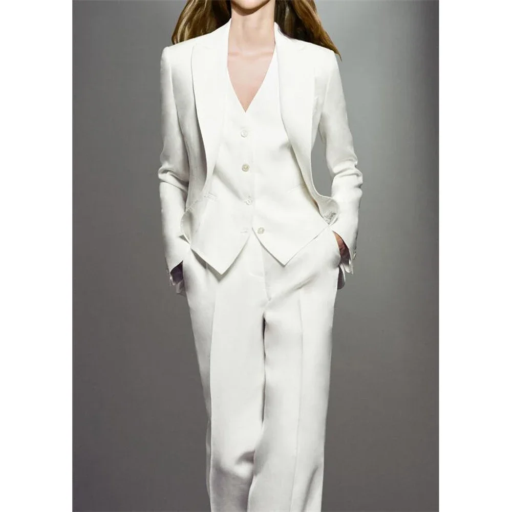 

Elegant Pants Set New Fashion Notch Lapel White Blazer Suit Office Lady Formal Dress Casual Slim Fit Women's Sets 3 Piece Set