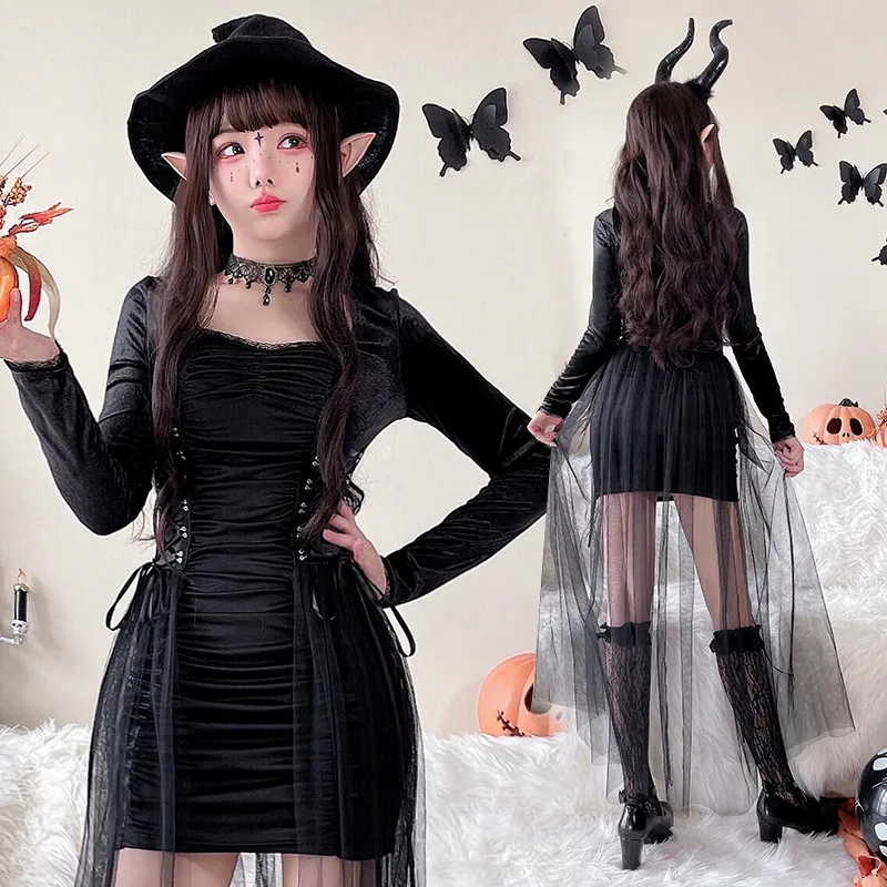 Długa gotycka szata kostium na Halloween czarownica mag sceniczny występ odgrywanie ról cosplay odzież damska etniczny strój sceniczny