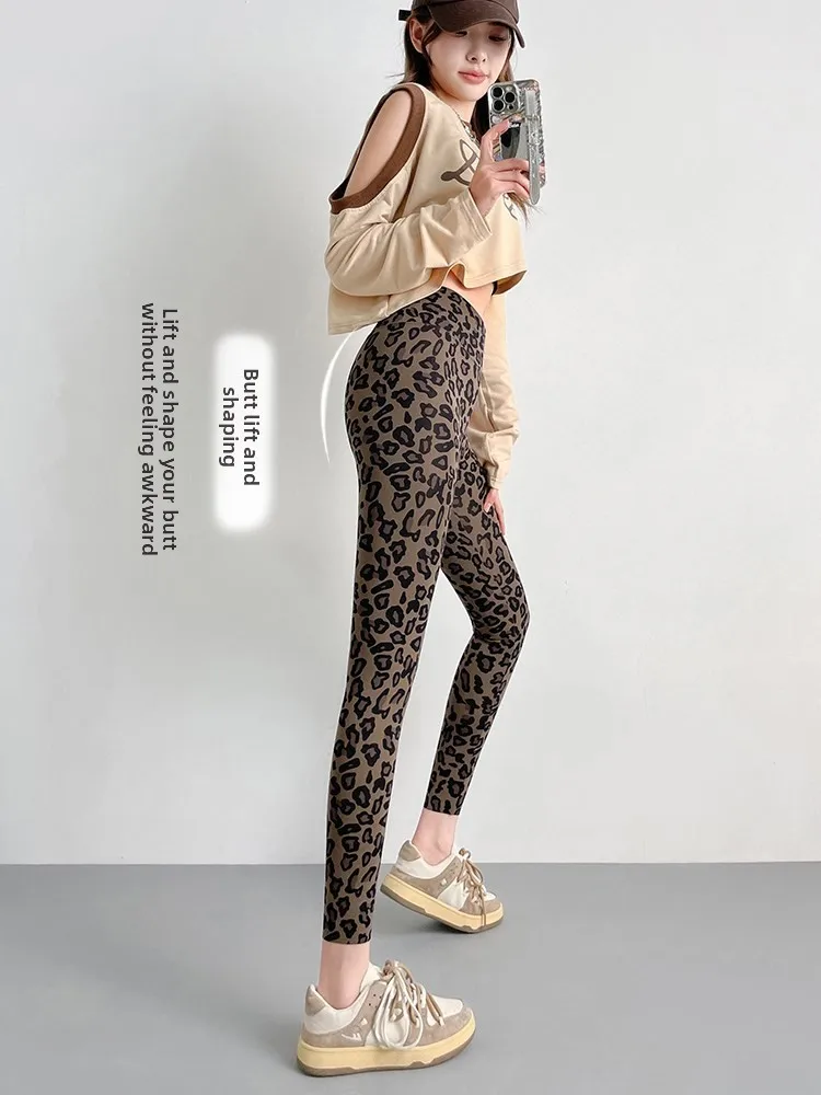 Damskie spodnie do jogi z wysokim stanem, cienkie, na wiosnę i jesień, obcisłe, wzór skóry, modne, codzienne spodnie.