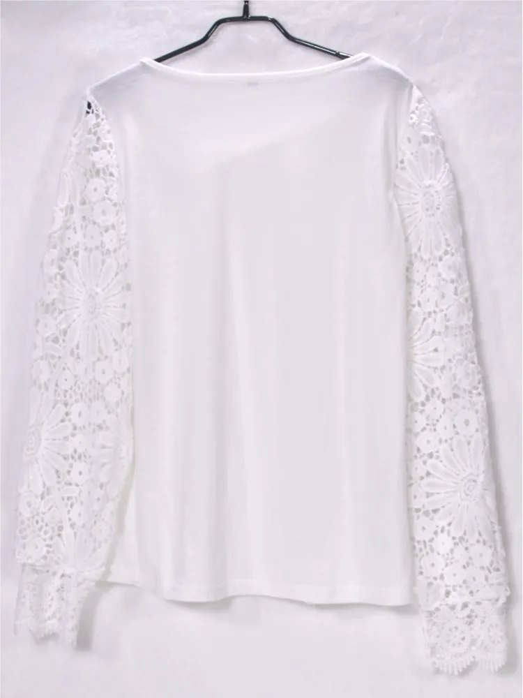 2024 Spring White Lace Shirts & Blouses Long Sleeve Top Women Buttons Casual Elegant Tops Blouse Femme Shirt For Women Blusas