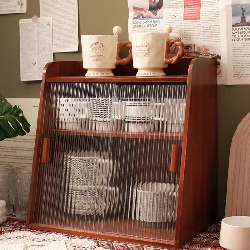 

Solid Wood Vintage Coffee Mug Organizer Dust-Proof Storage Cabinet for Living Room Multi-Purpose Cup Shelf Display