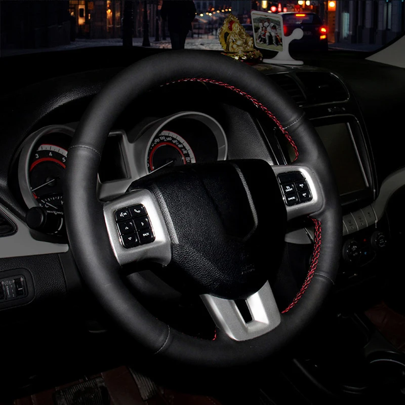 Custom Auto Braid On The Steering Wheel Cover for Dodge Grand Caravan Journey Avenger Durango Hand Stitched DIY Car Wheel Covers