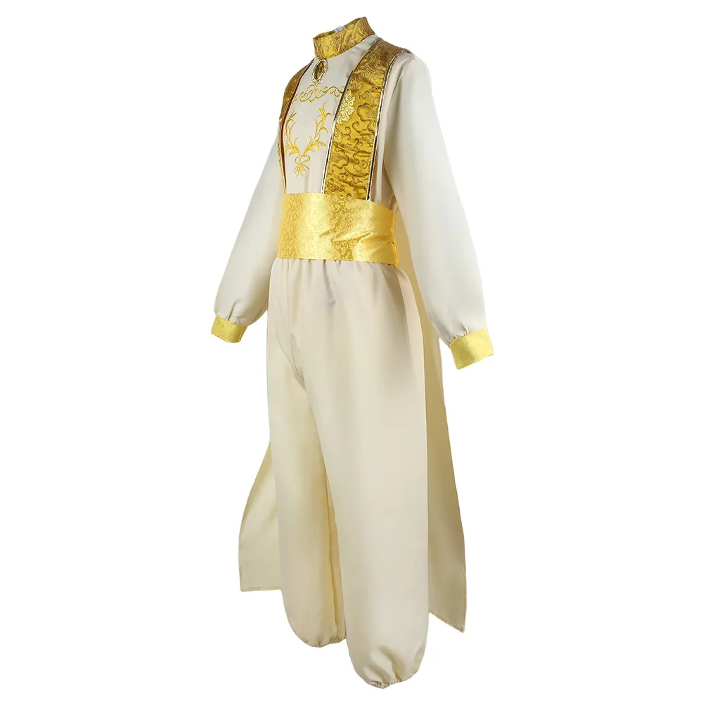 Adult Aladdin Cosplay Costume Arabian Prince Outfit With Gold Embroidery For Halloween Party Stage Performance - view 3