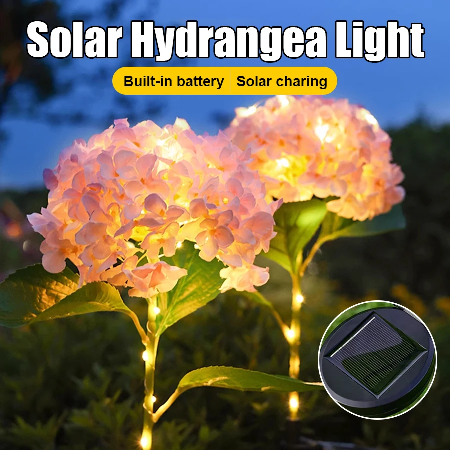 

Solar Garden Light Outdoor Hydrangea Light Waterproof LED Flowers Stake Light for Garden Pathway Backyard Landscape Decorative