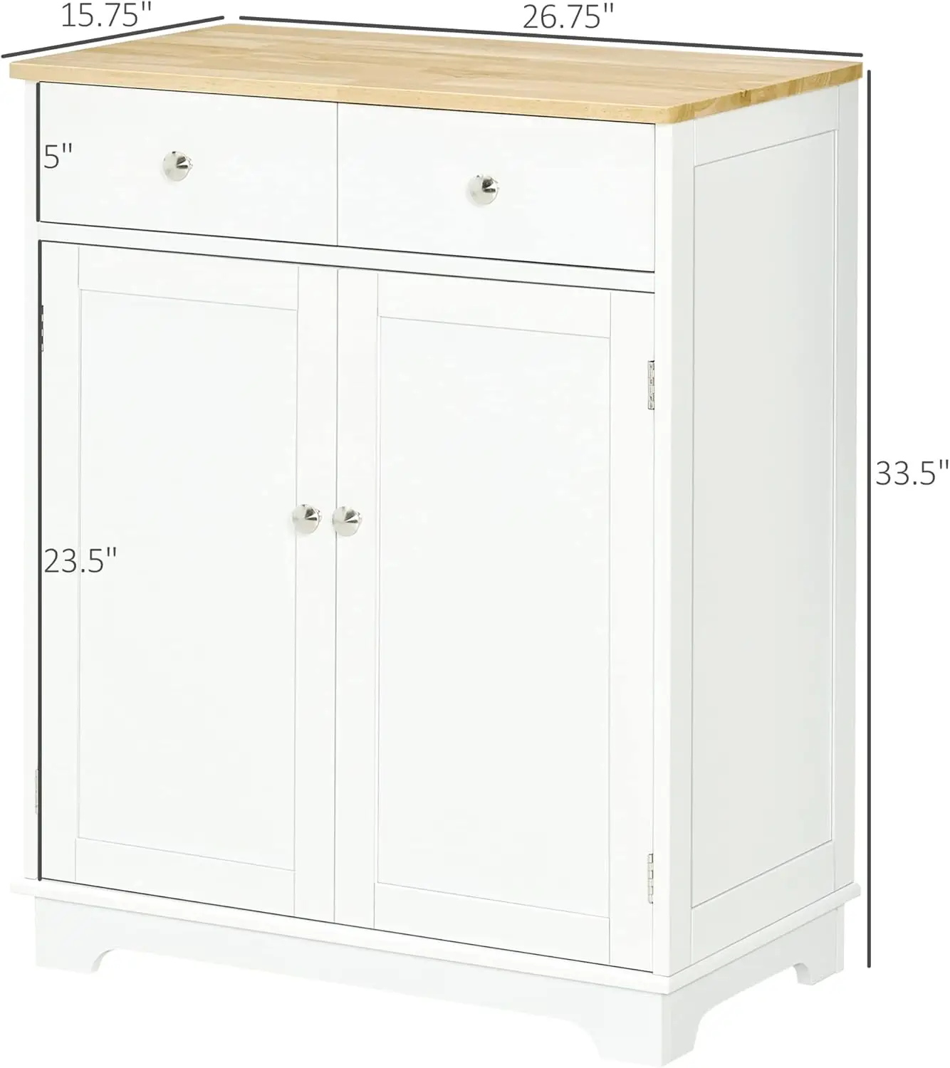 HOMCOM Sideboard with Solid Wood Countertop, Modern Kitchen Storage Cabinet, Coffee Bar Cabinet with 2 Drawers, Doors