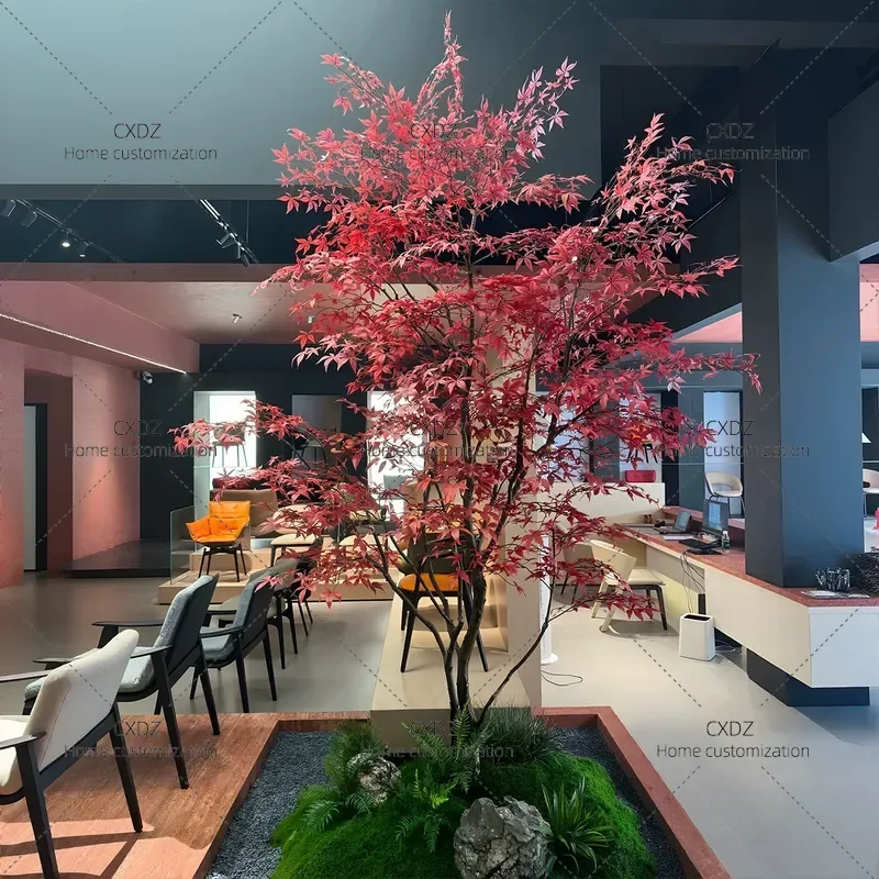 Simulation Red Maple Tree Artificial Plant Indoor Large Landscape Greenery Fake Tree for Window Home Office Decor Ornament