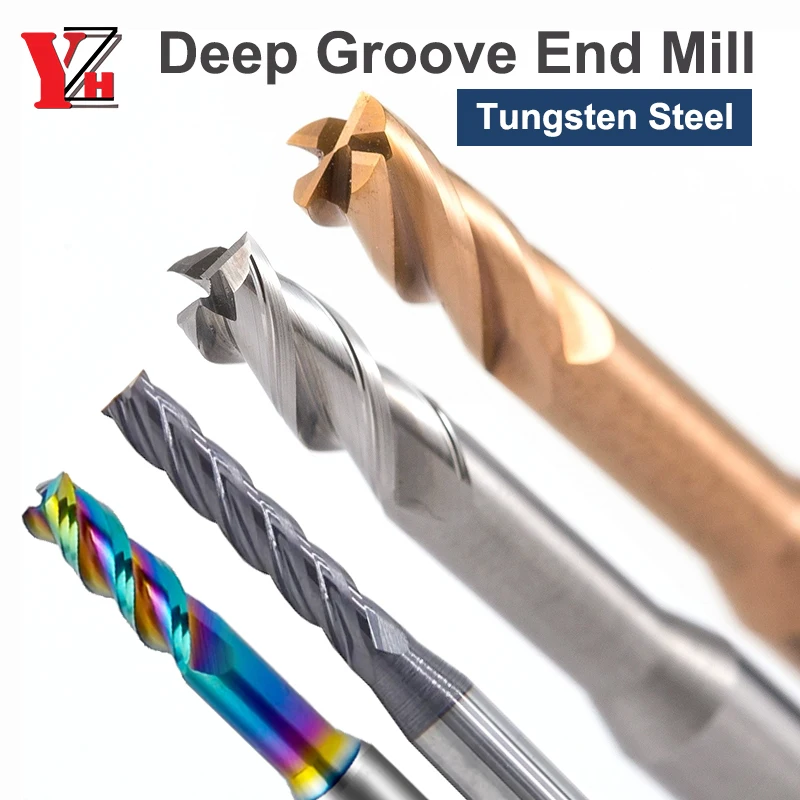 HRC55/HRC70 Deep Groove End Mill 3/4 ขลุ่ย Micro เส้นผ่านศูนย์กลางยาว Clearance คอ CNC D1 D1.5 D2 D2.5 D3 สําหรับอลูมิเนียมเหล็ก