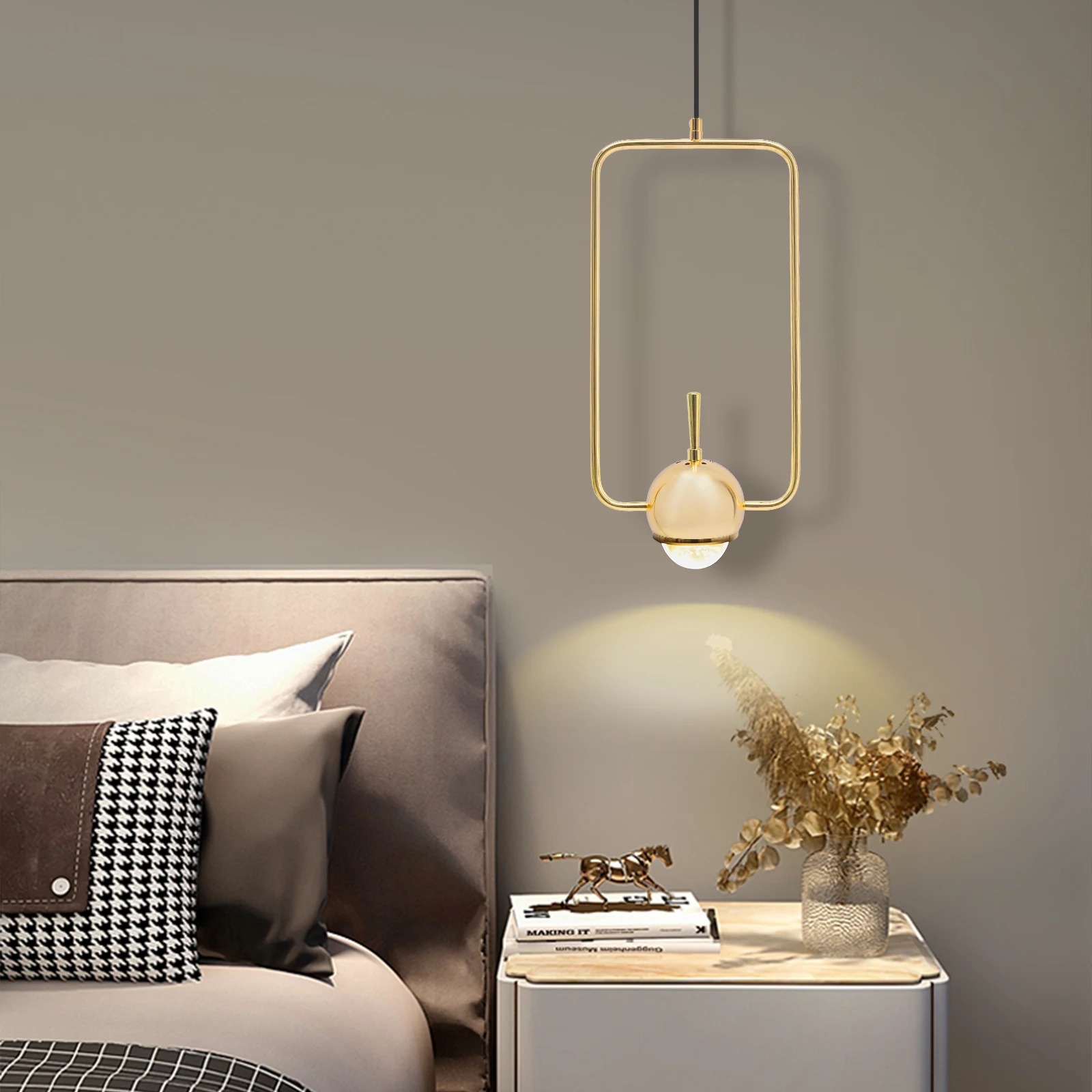 Modern Golden Rectangle Tube LED Ceiling Light Metal Suspension Hanging Pendant Lamp