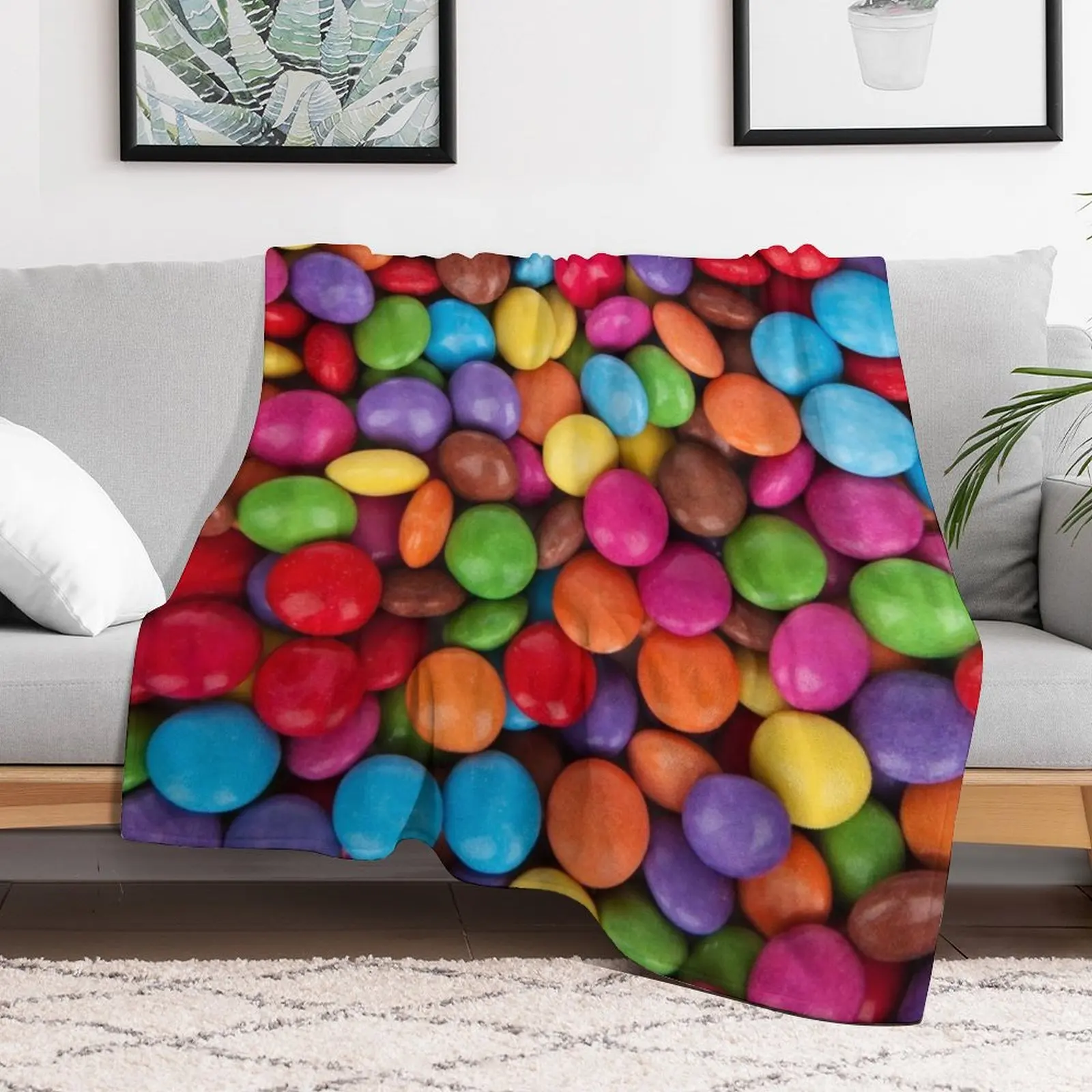 Colorful Candy Texture M&Ms Skittles Rainbow Small Round Bite Candies Throw Blanket Luxury Throw Blankets