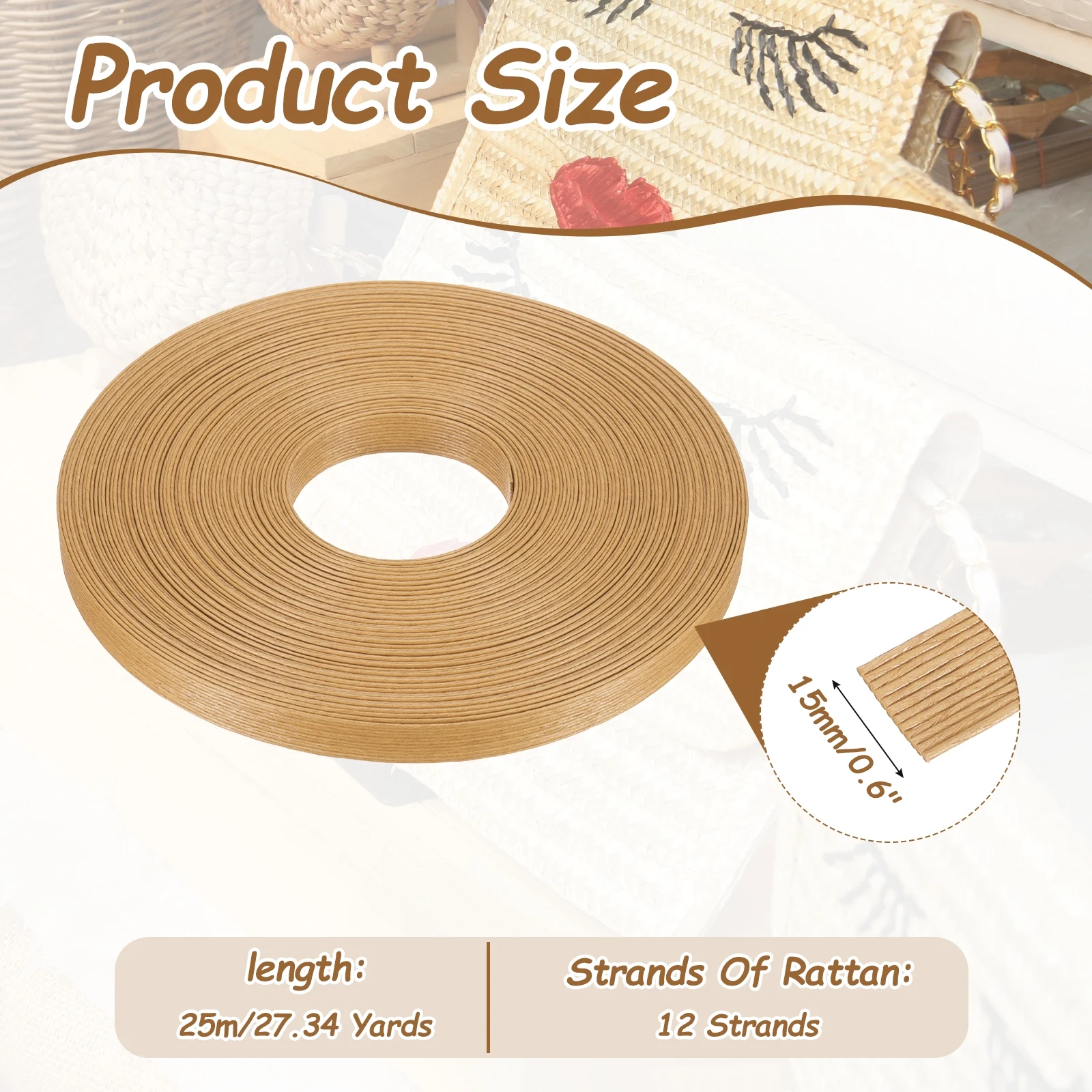 27.3 Yards x 0.6" Paper Rattan Weaving Cane 12-Ply Paper Rattan Weave Basket Weaving Supplies for DIY Home Kitchen Basket Crafts - Image 3