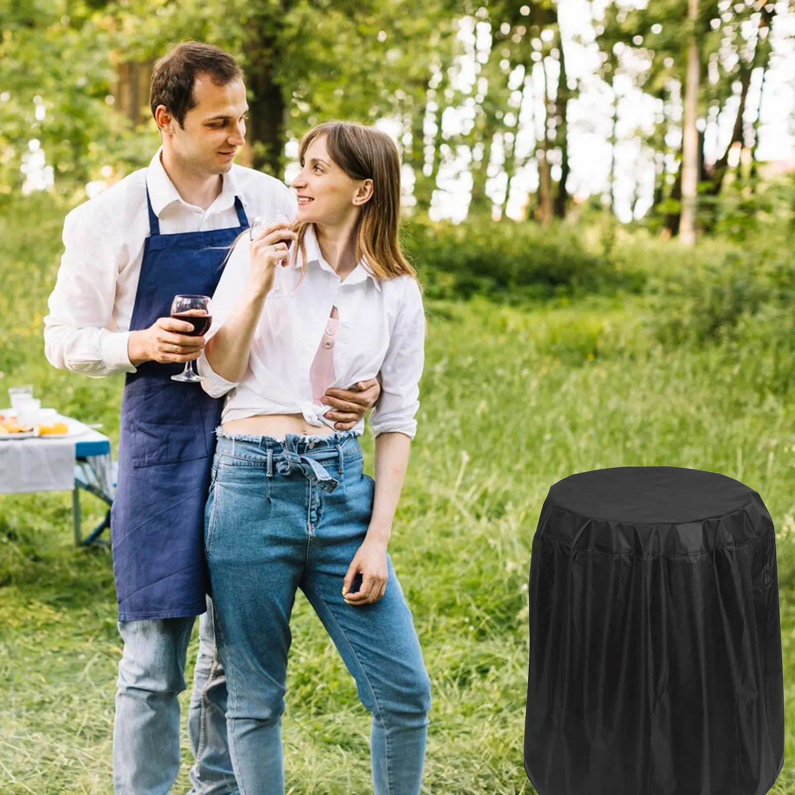 Bbq Grill Cover Weatherproof Heavy Duty Outdoor Patio Round Dome Fire Pit Cover Small Charcoal Garden Barbecue Protector 58x77cm