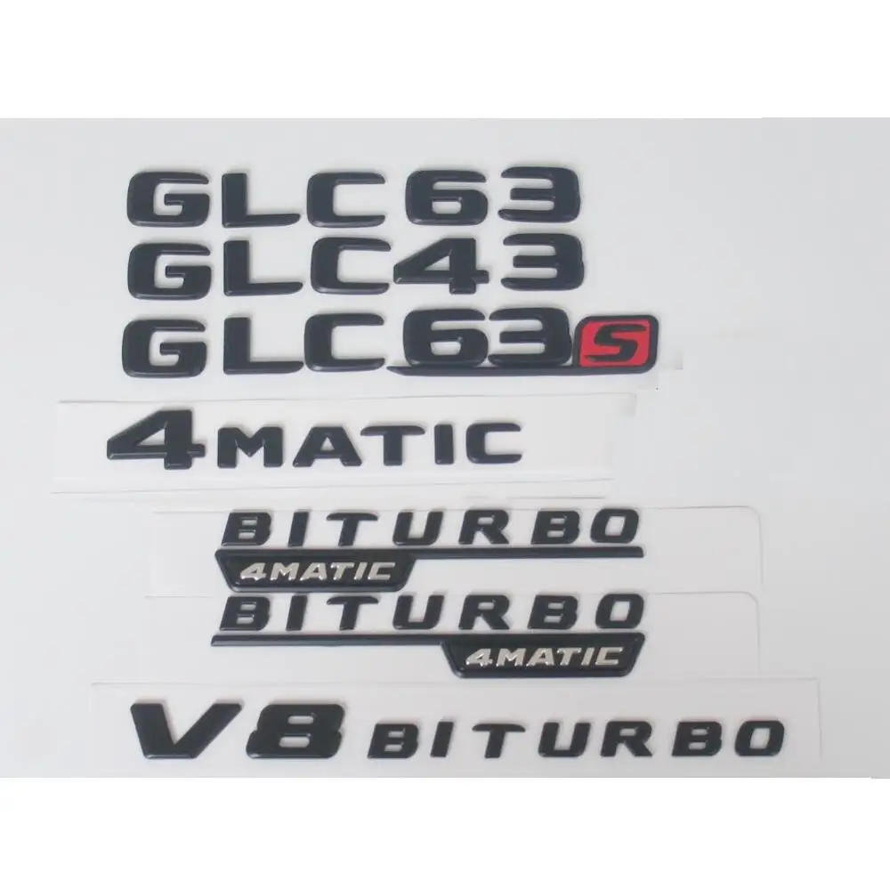

For Mercedes Benz Black X253 C253 GLC43 GLC 63 S AMG Symbols V8 BITURBO 4MATIC Emblems Badges