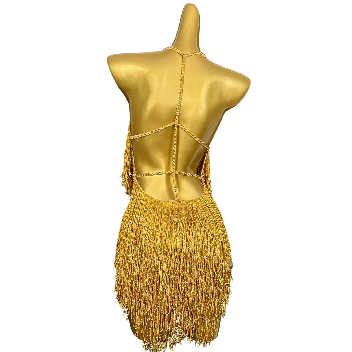 เซ็กซี่ STAGE GOLD Fringes เครื่องแต่งกายเต้นรํา Sparkly เพชรพู่ชุดราตรีวันเกิดพรหมสวมใส่ Club Performance Gown