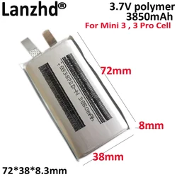 3.7V high rate polymer lithium Suitable for Mini 3, 3 Pro Cell flight battery drone power cell 833872 3850mAh 72*38*8.3mm