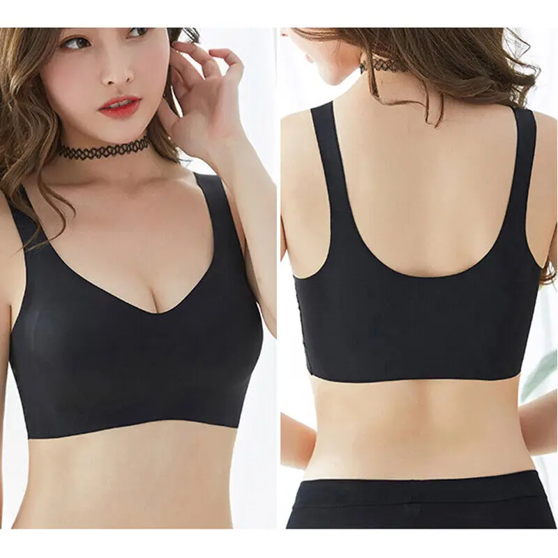 Sujetador de seda de hielo sin costuras para mujer, Bralette extraíble con almohadilla para el pecho, ropa interior sin anillo de acero, chaleco de Yoga Push Up transpirable