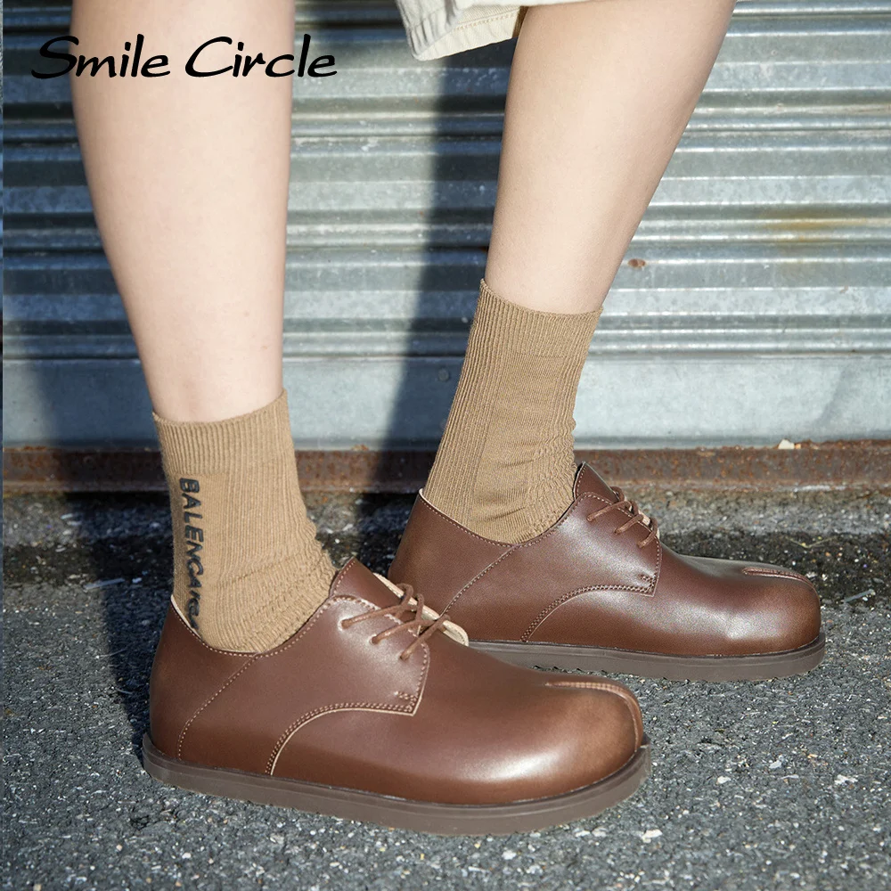 Smile Circle Casual Shoes Solid Color Flat Platform Shoes Lace up Fashion Sobriety Women's Shoes