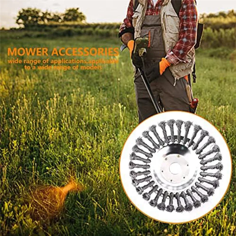 

【NEW】2 PCS Rotary Weed Steel Wire Brush, Brush Cutter Trimmer Head Set Silver 6Inch 8Inch For Lawn Mower Tray, Weed Eater,Lawnmo
