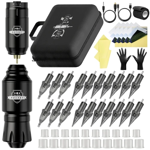 Kit de tatuaje inalámbrico DM, Mini máquina de cohete completa, caja de batería, aguja, tinta eléctrica, pluma de tatuaje rotativa, Kit de tatuaje de maquillaje permanente