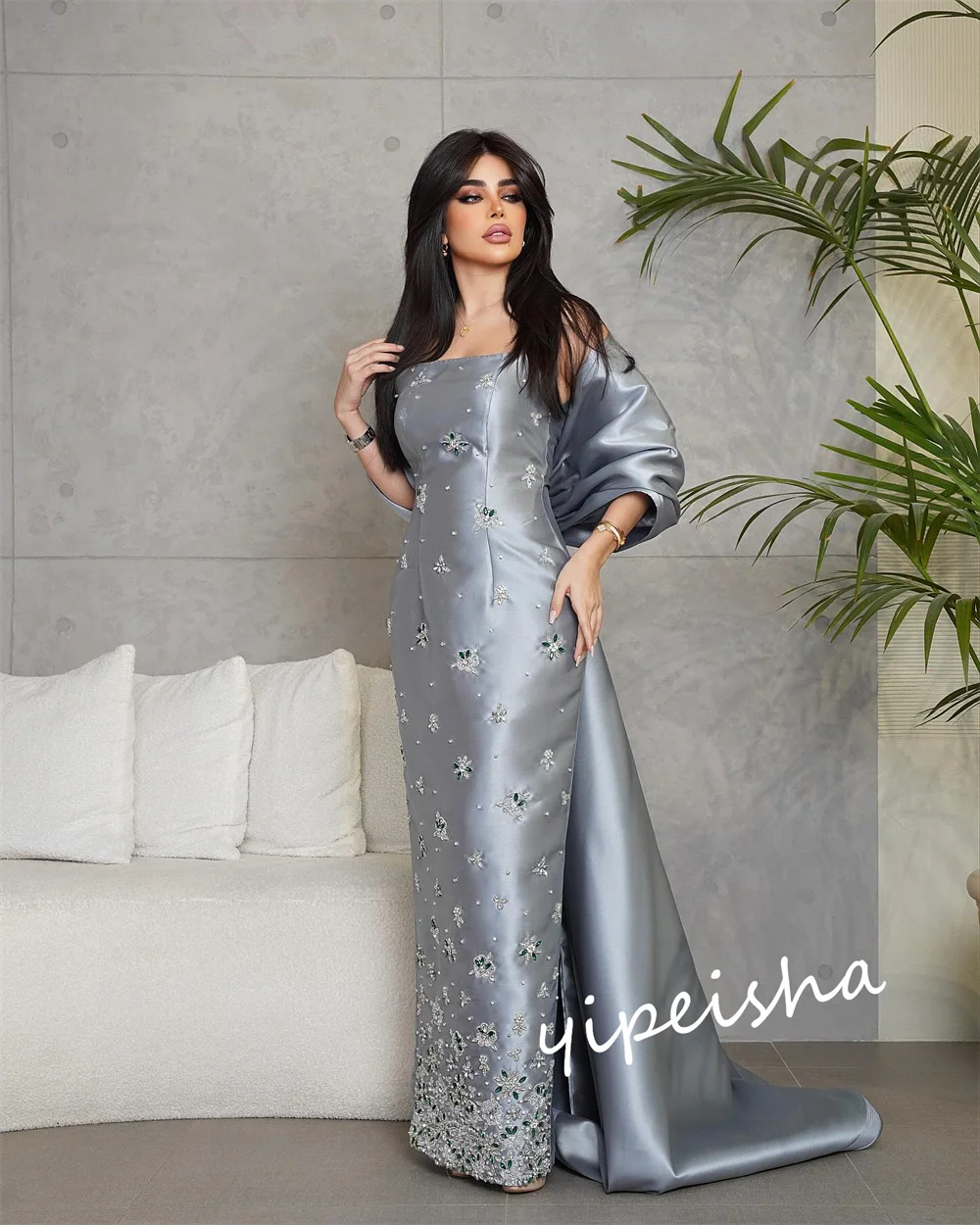 Robe de Bal en Satin avec Strass, Tenue de Soirée de Mariage, Arabie Saoudite, sans Bretelles, sur Mesure, Mi-Longue