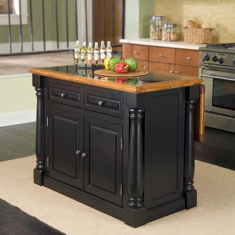 Monarch Black/Distressed Oak Kitchen Island with Granite Top by