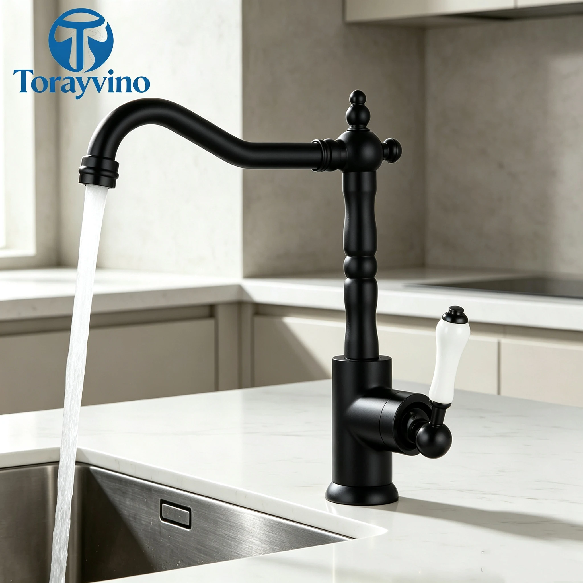 Torayvino Gold Black Luxury Kitchen Sink Faucet 360° Swivel Spout Bathroom Faucets Cold Hot Water Tap Mixer For Washbasin