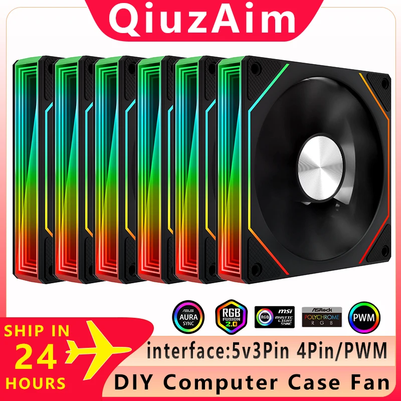 

QiuzAim rgb FAN 6-in-1 set suit ARGB 120mm Fan Divine light synchronization Computer case ventilador fans Air-Cooler 4Pin PWM