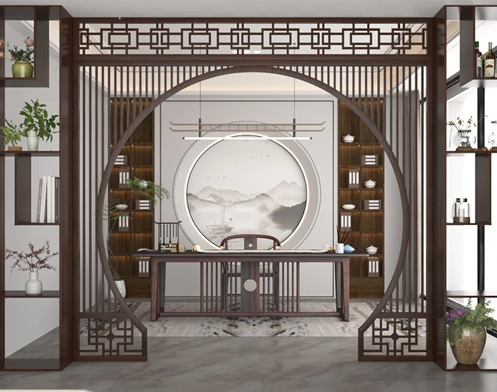 

Новая перегородка из цельного дерева в китайском стиле, гостиная, чайная комната, рамка Богу, павильон Дуо, украшение полки и затенение