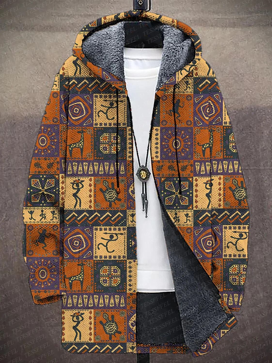 

Хиппи красочные граффити винтажный графический ретро узор 3Dпринт толстый флис плюс пальто с капюшоном зимняя повседневная куртка на молнии A2