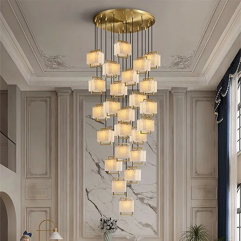 Rectangular Dimmable LED Natural Marble Design Ceiling Chandelier Lighting Lustre Suspension Luminaire Lampen For Dinning Room