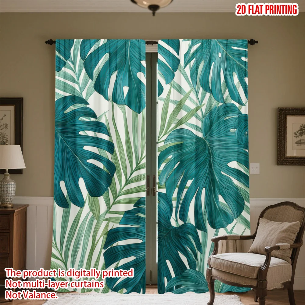 

2D flat printing 2pcs Party Curtain Tropical Leaves Digital Printed Polyester Drapes Holiday Decorations for Home & Party