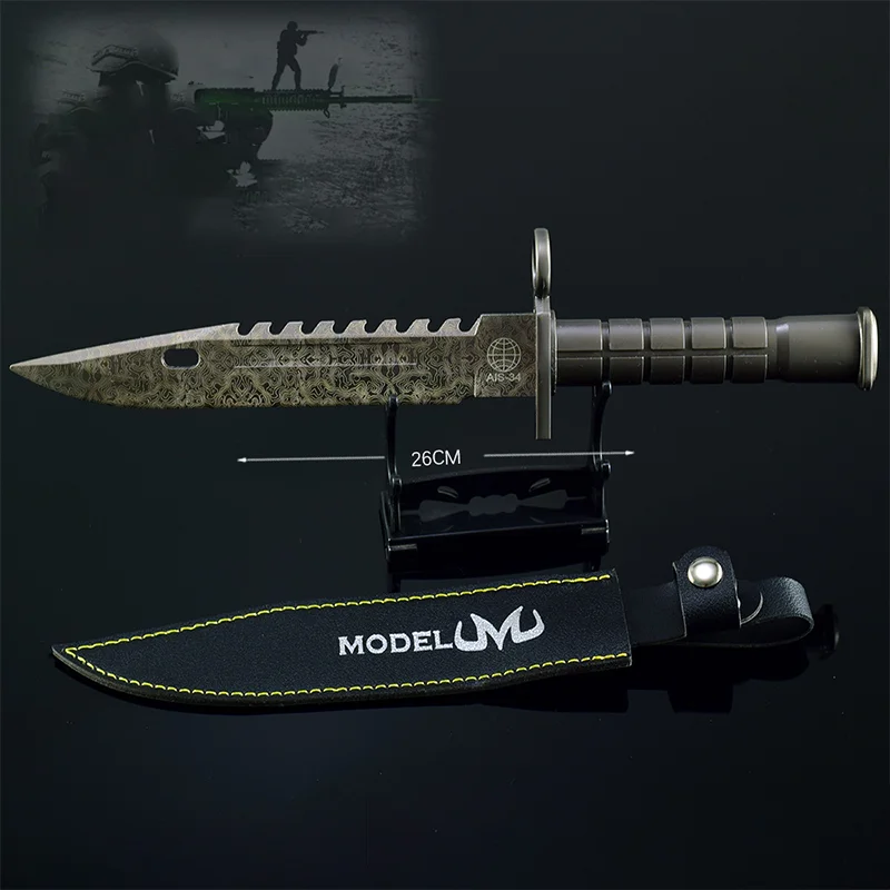 

26cm Game Peripherals M9 Damascus Steel Grain Greatsword Military Knife Toy Sword All Metal Safety Uncut Crafts Model Collection