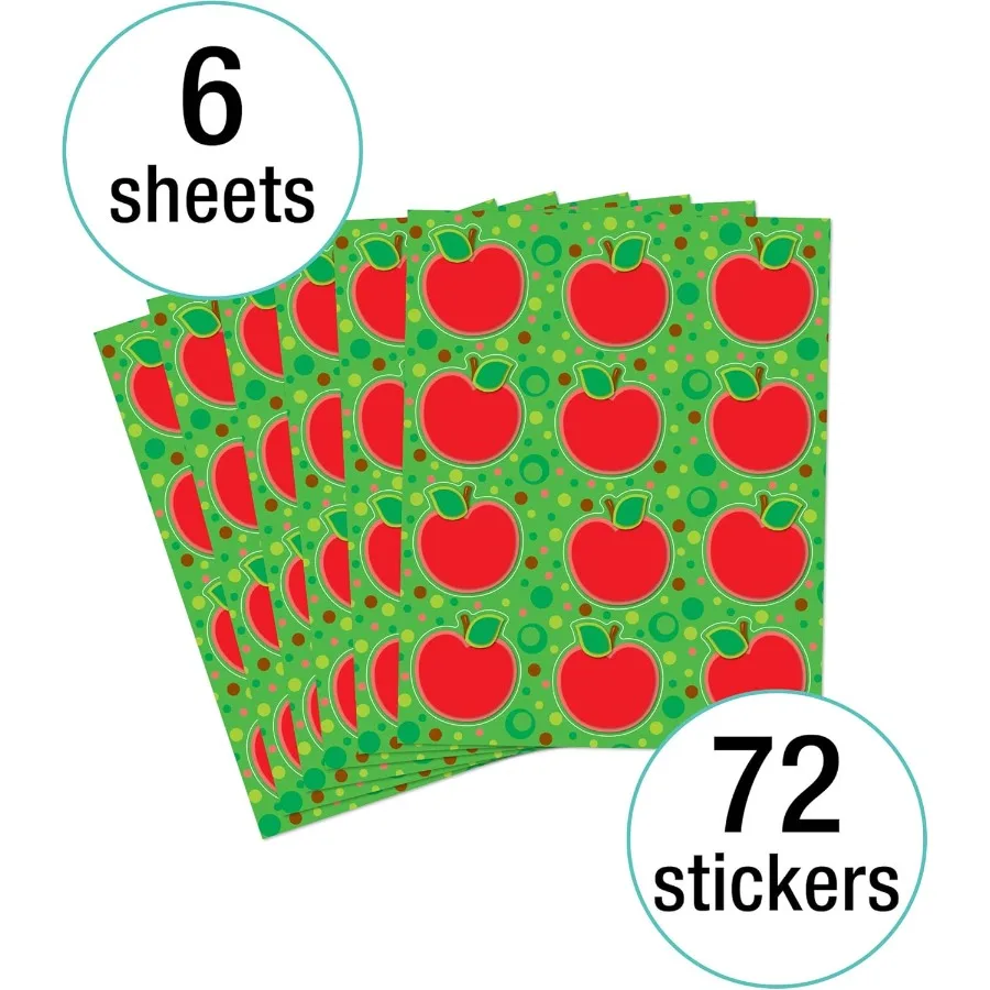 72 Apple Stickers 6 Sheets of Fruit Incentives for Back to School Fall Crafts Scrapbooking Teacher Planner Reward Chart and Sch