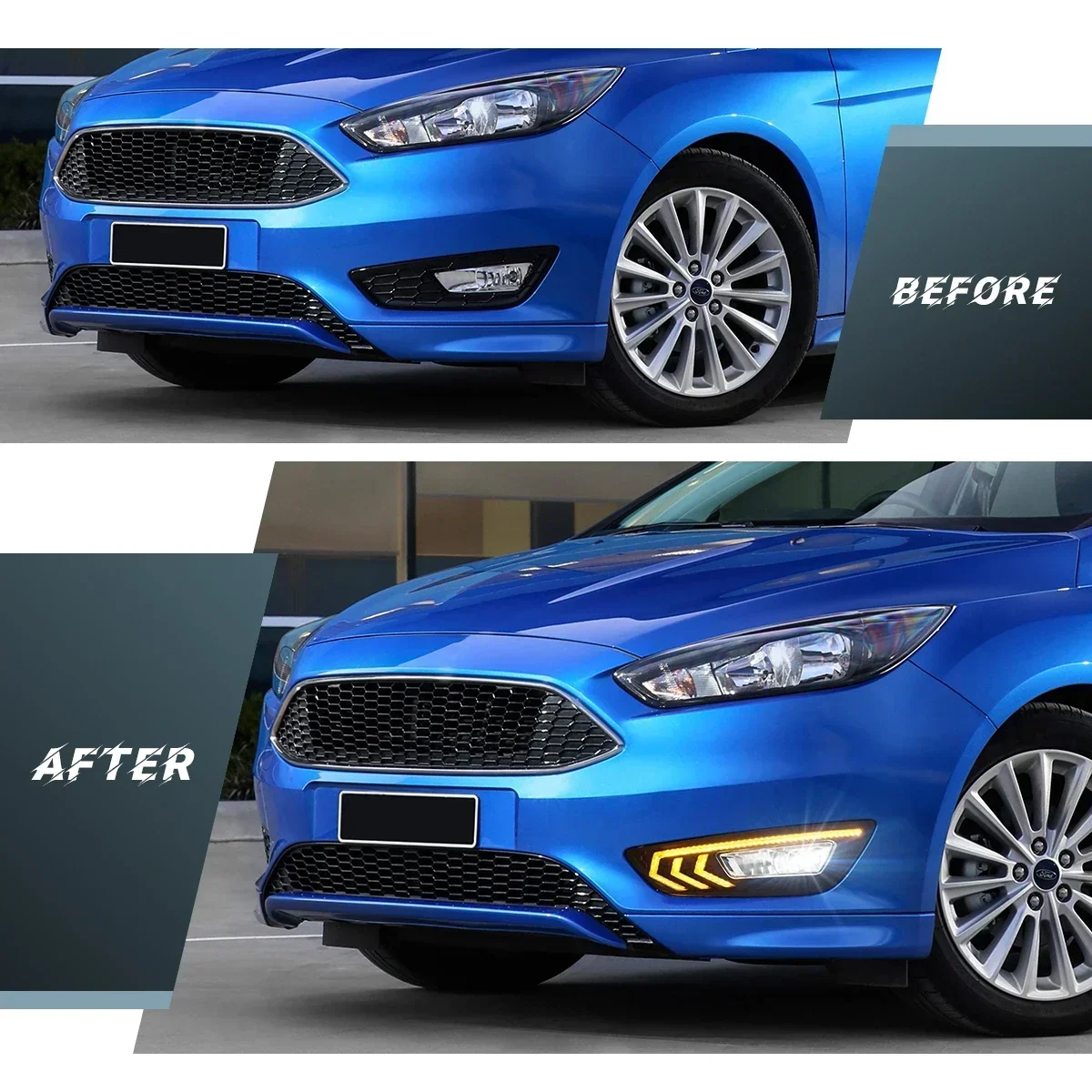 Luces de circulación diurna para coche Ford Focus, lámpara antiniebla de señal de giro dinámica LED DRL, accesorios blancos, Amarillos y azules, 2015, 2016, 2017, 2018