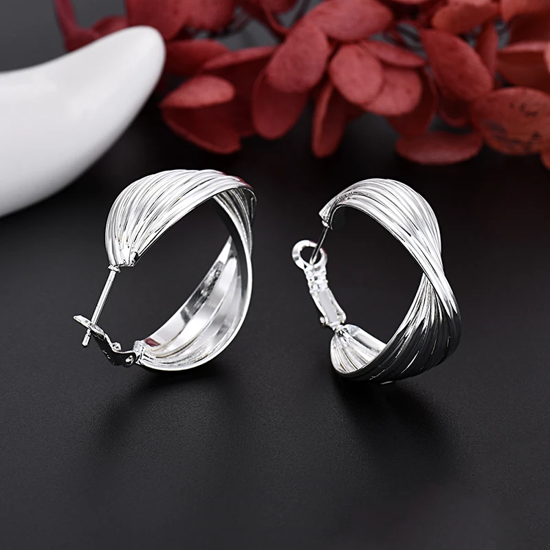 

Fine 925 Sterling Silver Earrings stud for Women fashion Wedding Jewelry Christmas Gift