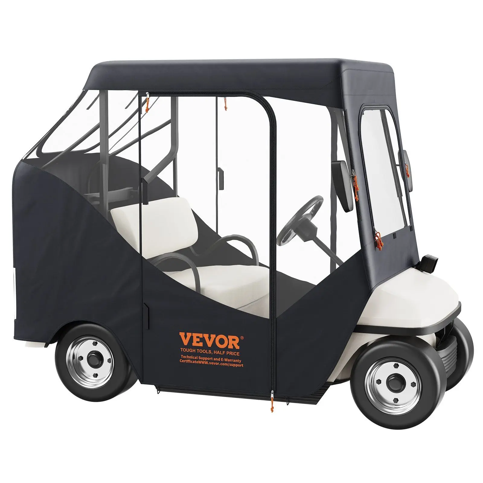 Golf Cart Enclosure, 600D Polyester Driving Enclosure with 4-Sided Transparent Windows, 2 Passenger Club Car Covers